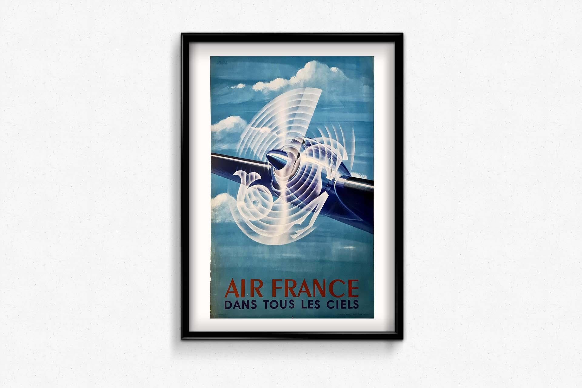 1948 original poster created by the Perceval workshop for the airline Air France 2