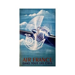 1948 original poster created by the Perceval workshop for the airline Air France