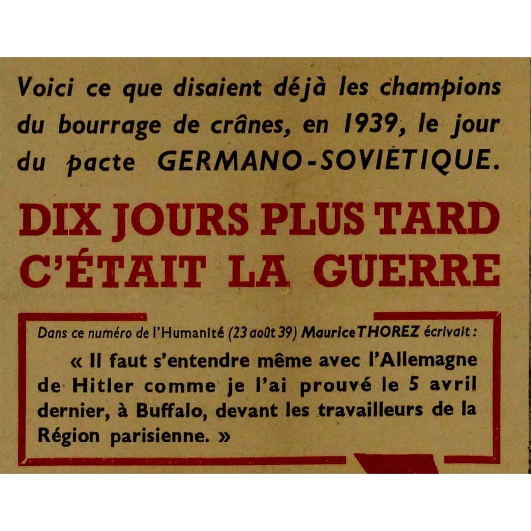In the aftermath of World War II, the political landscape in France was marked by ideological clashes and the emergence of various movements. The 1949 poster, bearing the message 