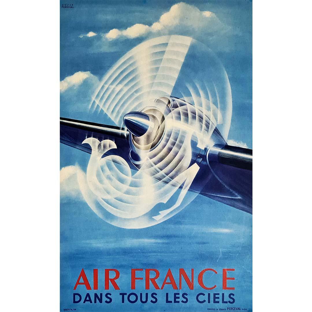 1949 original poster created by the Perceval workshop for the airline Air France For Sale 1