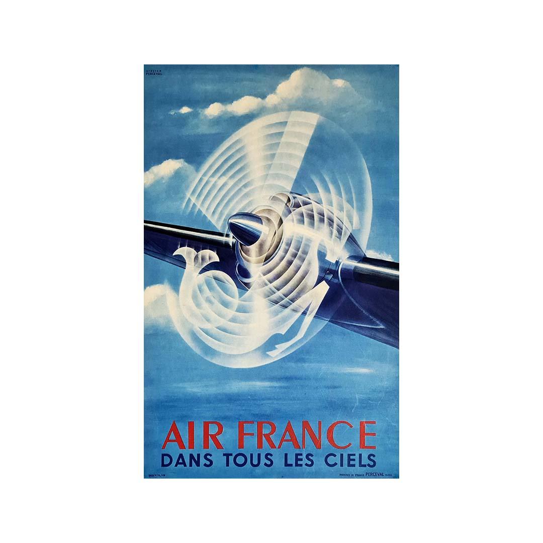 1949 original poster created by the Perceval workshop for the airline Air France - Print by Unknown