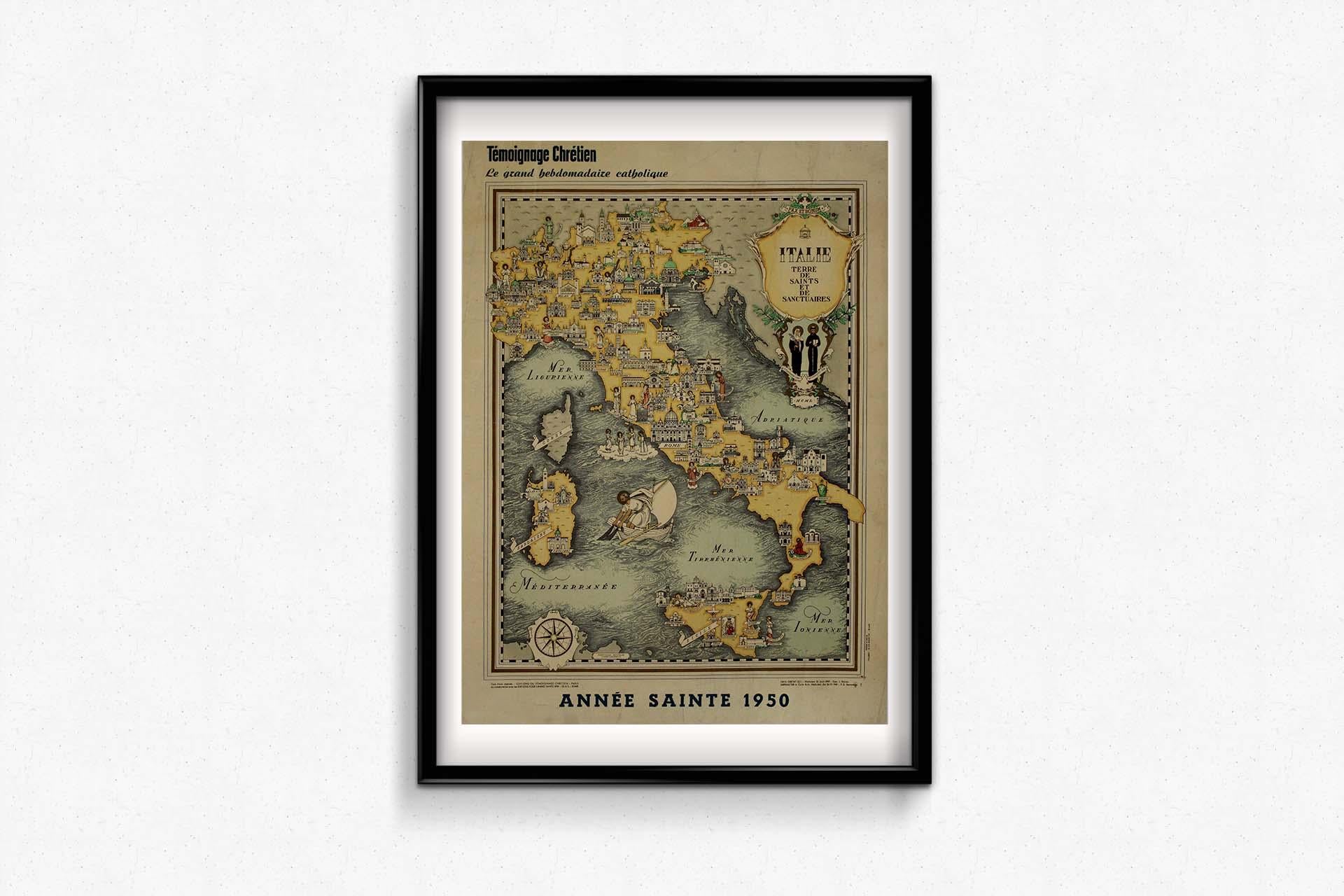 Carte illustrée Italie, Land of Saints and Sanctuaries, 1950 en vente 2