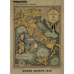 1950 illustrated map Italy, Land of Saints and Sanctuaries