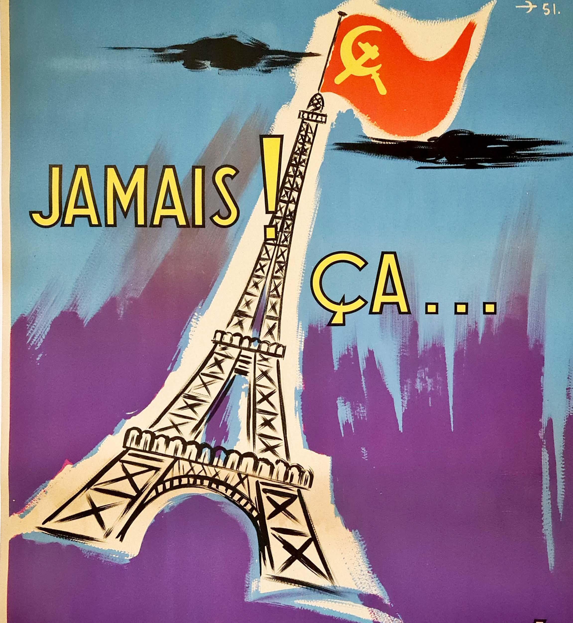 Originalplakat von 1951 für Paix et Liberté mit dem Titel Jamais ! Ça. - Eiffelturm im Angebot 2