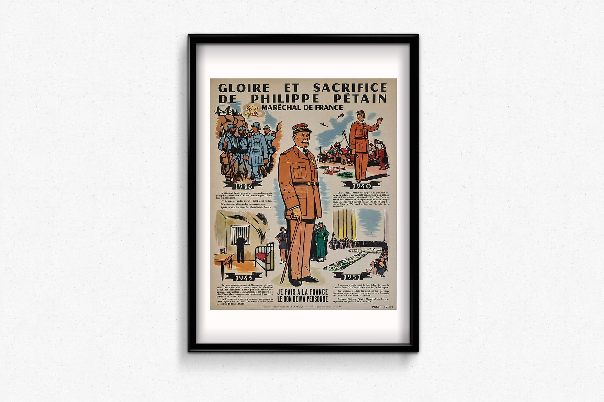1951 original poster Gloire et Sacrifice de Philippe Pétain, Maréchal de France For Sale 2