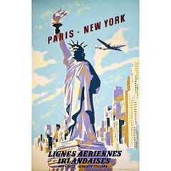 1952 Original poster for Aer Lingus and the trips from Paris to New-York