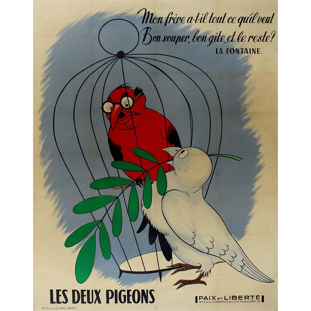 1952 propaganda poster "Les Deux Pigeons" by Paix et Liberté - Print by Unknown