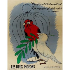 1952 propaganda poster "Les Deux Pigeons" by Paix et Liberté