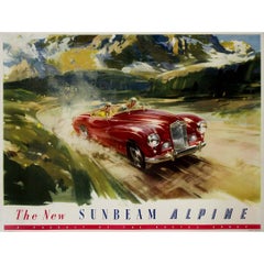 1953 Manifesto pubblicitario originale per la nuova auto Sunbeam Alpine
