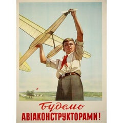 1953 Original Soviet Aviation Poster “Become Aircraft Designers” USSR Youth