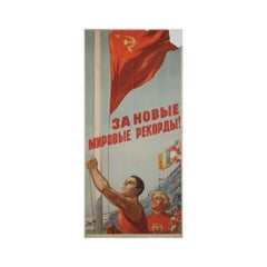 1954 original soviet poster - “For new world records!” - USSR - Cold War