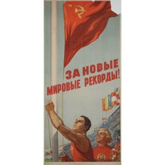 1954 original soviet poster - “For new world records!” - USSR - Cold War