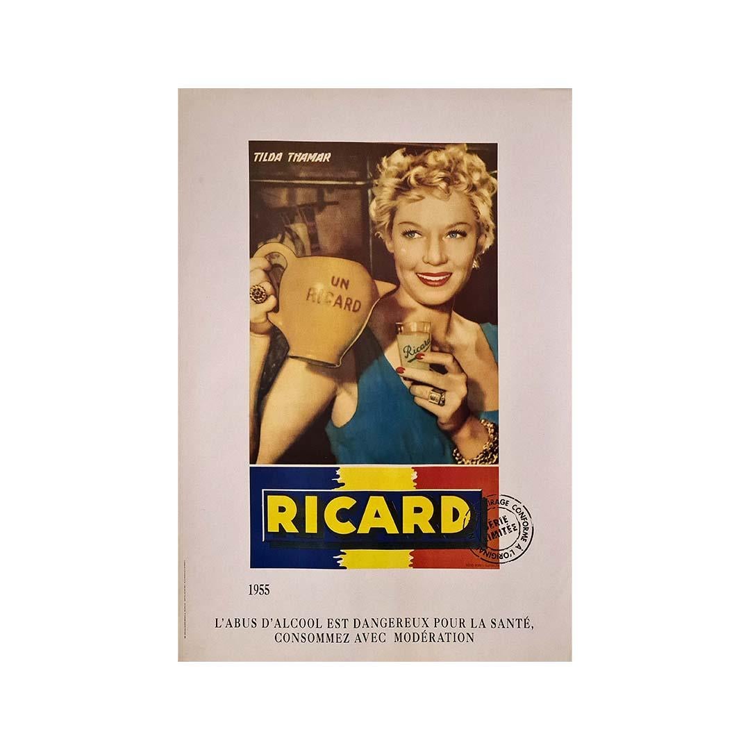1955 original advertising poster featuring Tilda Thamar promoting Ricard alcohol For Sale 2