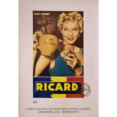 Retro 1955 original advertising poster featuring Tilda Thamar promoting Ricard alcohol