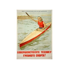 1955 original soviet poster : Improve your rowing technique!