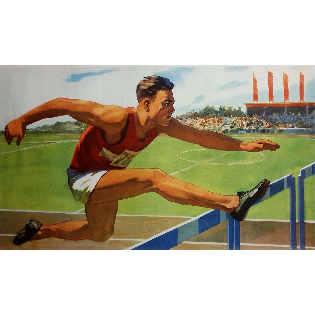 Affiche soviétique originale de 1955 réalisée pour l'événement sportif international de Spartakiad en vente 2