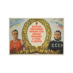 1955 Original Soviet Spartakiad Sports Poster USSR “Labor and Sport Victories”