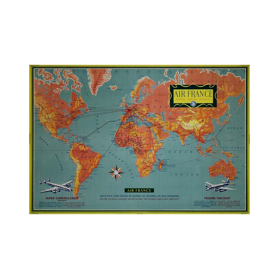Originalplakat der Air France von 1956 Réseau Aérien Mondial (Weltluftnetz) im Angebot 2
