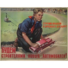 1956 Original Soviet DOSAAF Poster “Become Car Builders USSR Automotive Youth”