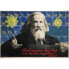 1956 original soviet poster - Dmitri Mendeleïev, The periodic table - USSR