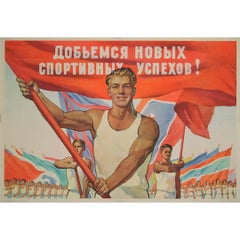 1956 original Soviet poster - Let us achieve new sporting successes!