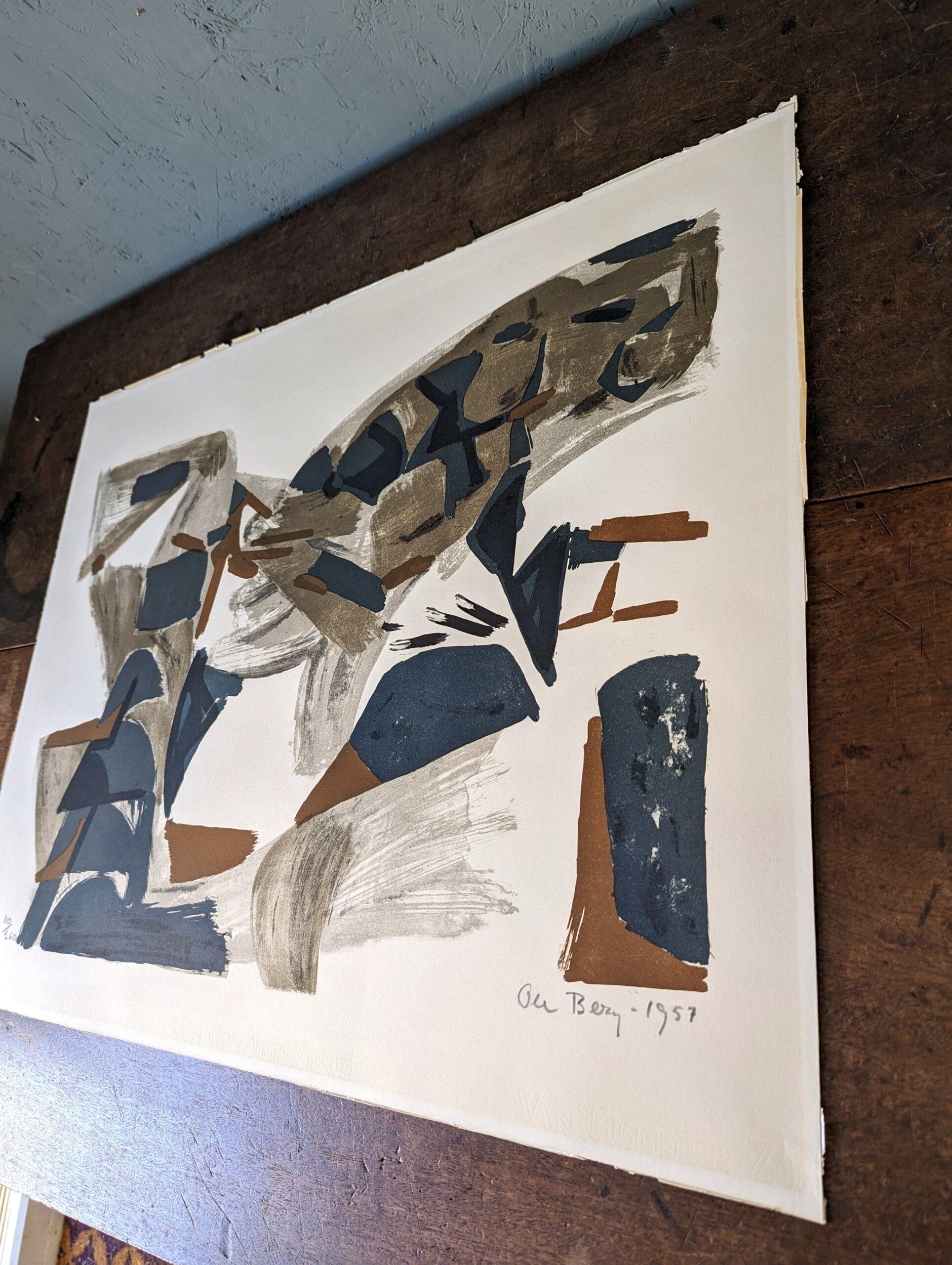 Lithographie suédoise abstraite signée Ole Berg, Mark & Line, 1957 - Print de Unknown