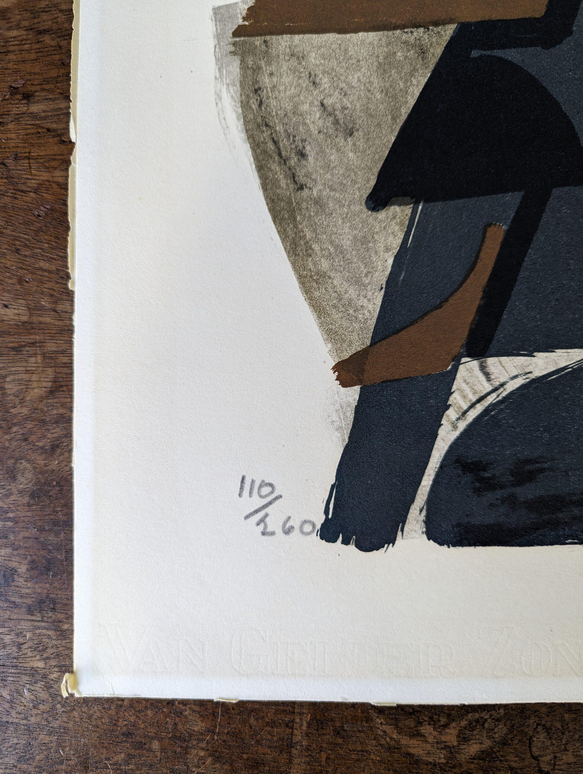 Lithographie suédoise abstraite signée Ole Berg, Mark & Line, 1957 1