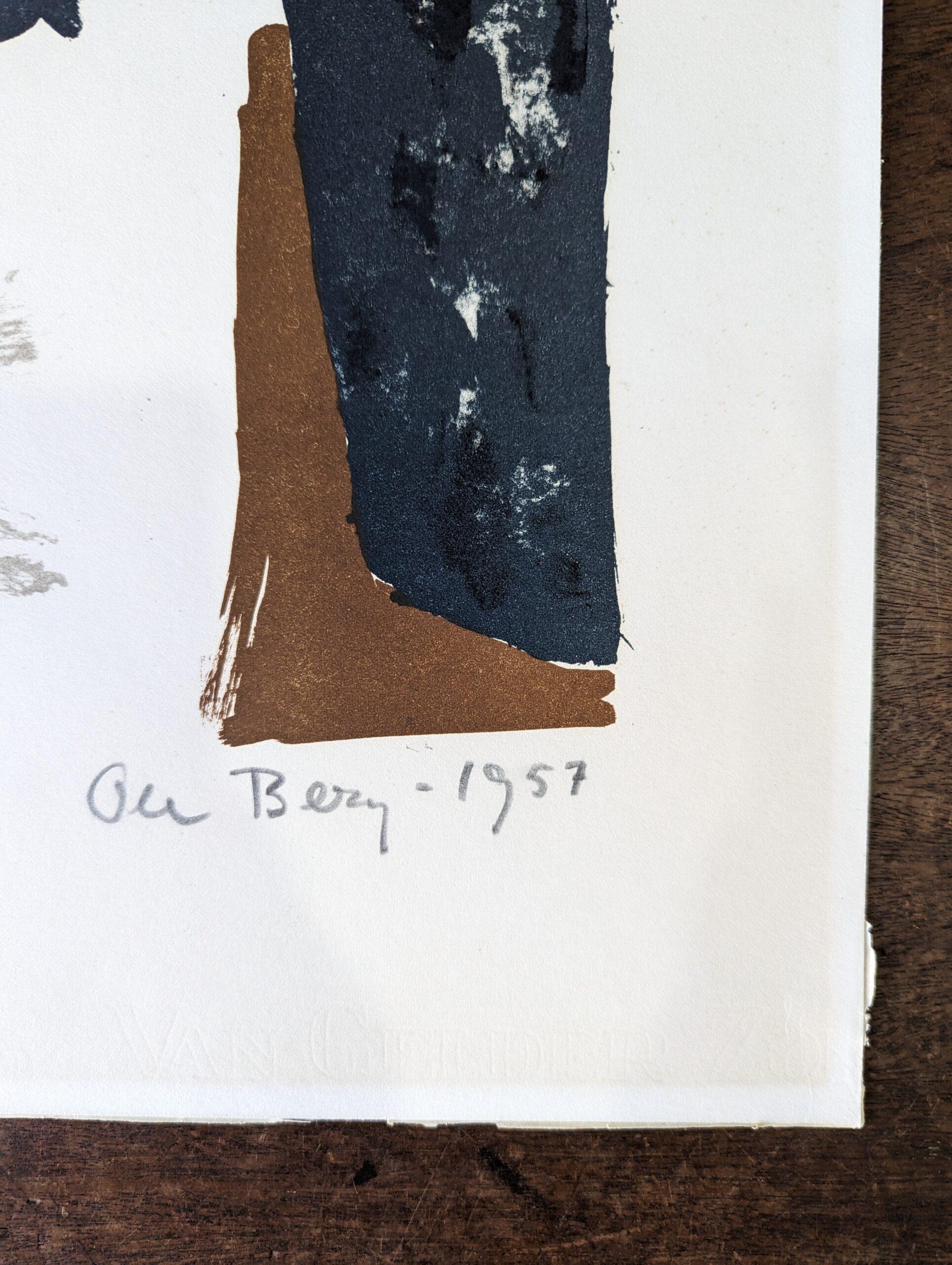 Lithographie suédoise abstraite signée Ole Berg, Mark & Line, 1957 2
