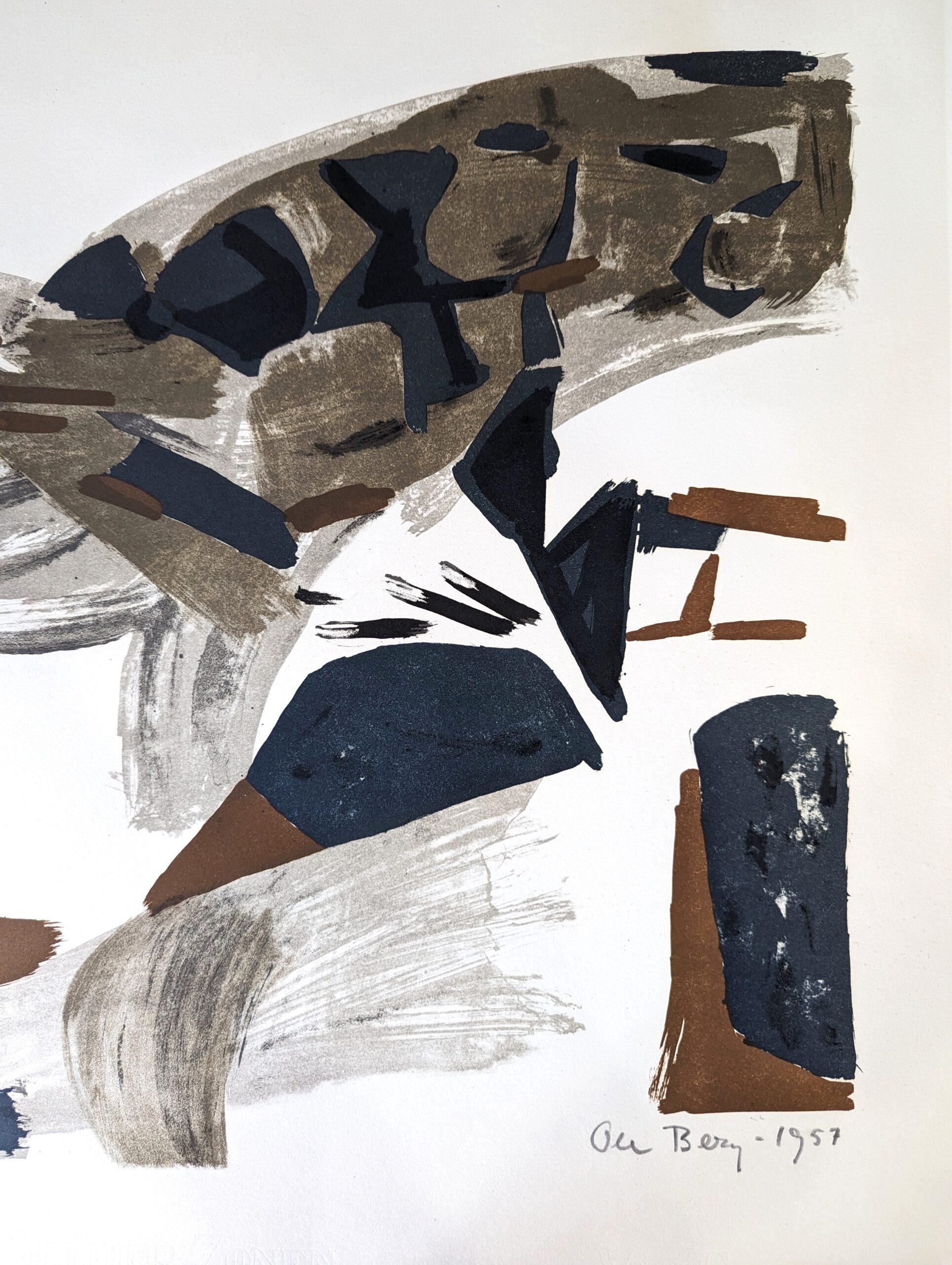 Lithographie suédoise abstraite signée Ole Berg, Mark & Line, 1957 3