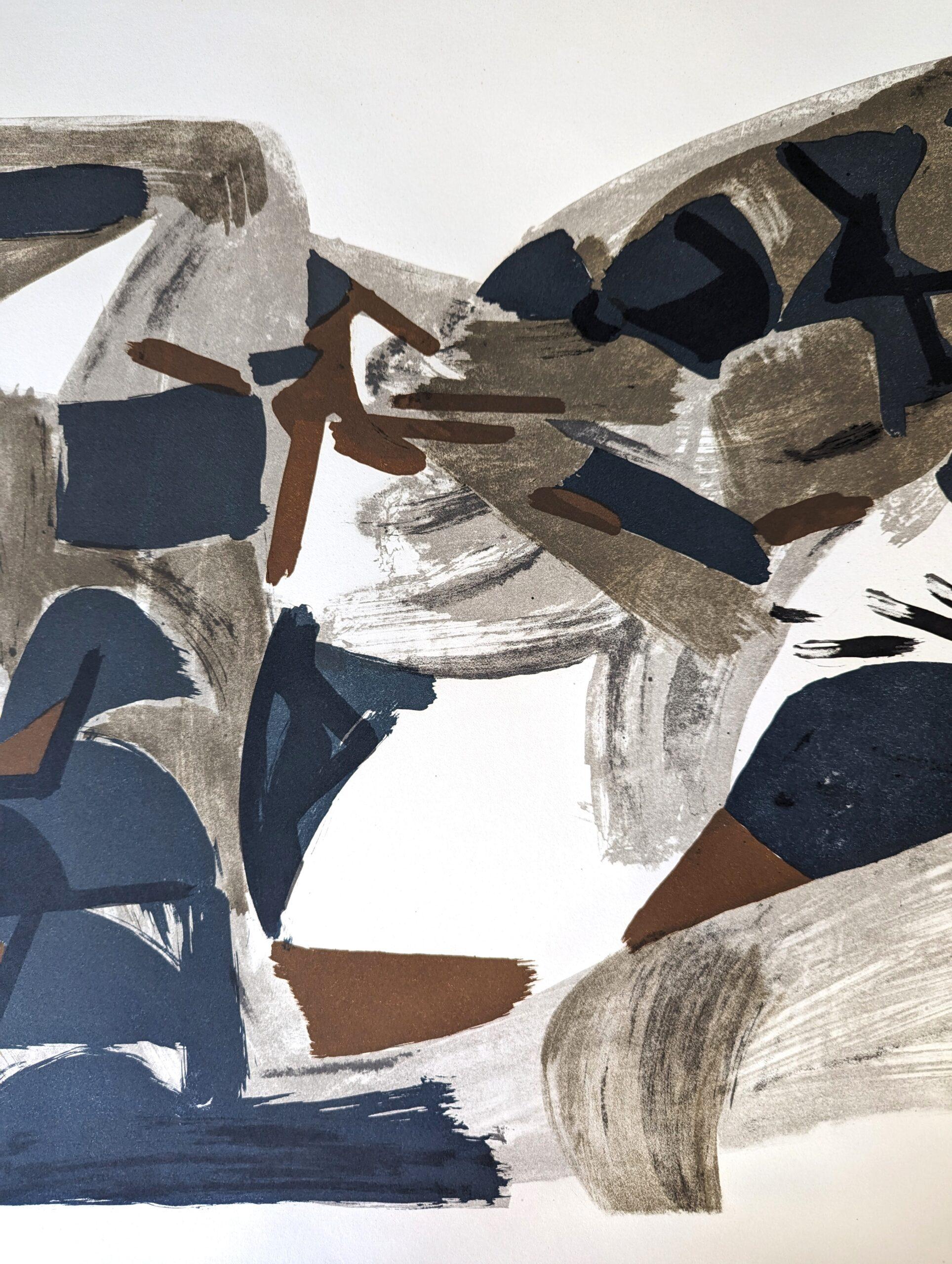 Lithographie suédoise abstraite signée Ole Berg, Mark & Line, 1957 4