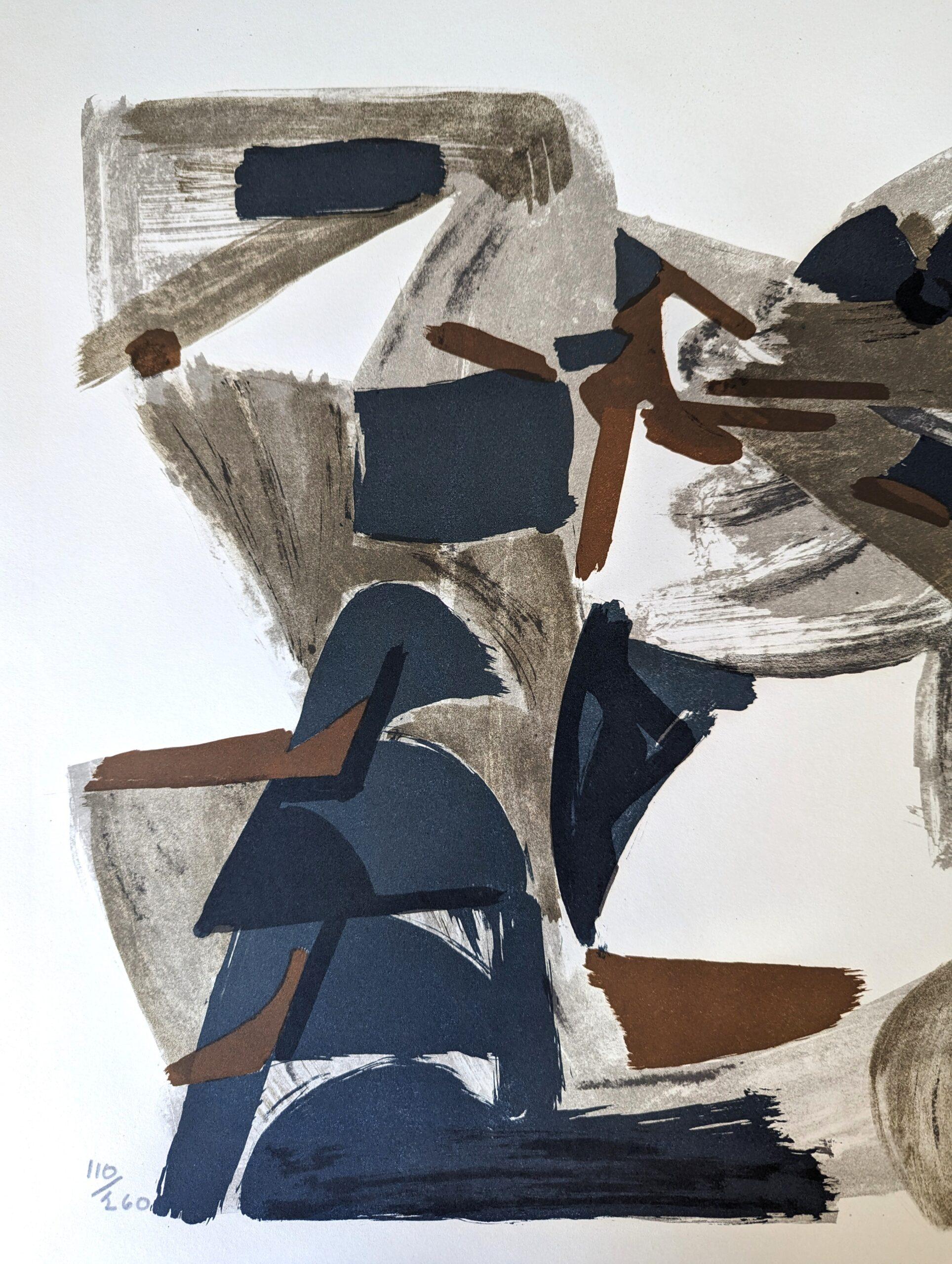 Lithographie suédoise abstraite signée Ole Berg, Mark & Line, 1957 5
