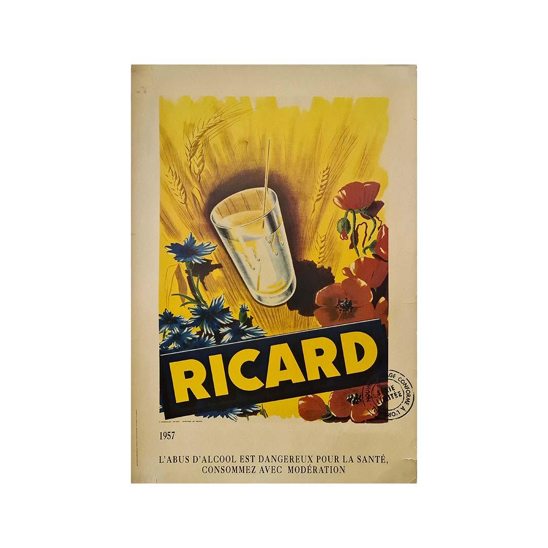 1957 original advertising poster for Ricard - French pastis brand For Sale 1