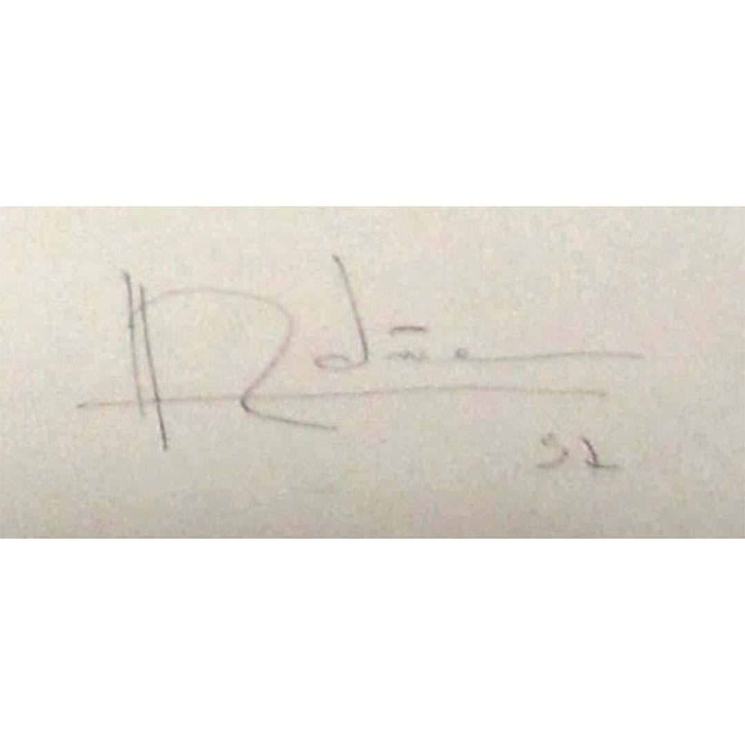 Mysterious, poetic, and visually arresting, this original lithograph from 1957 titled Sofa is Blind presents a haunting meditation on presence and absence. Executed in muted greys, blacks, and whites, the piece evokes a raw emotional atmosphere