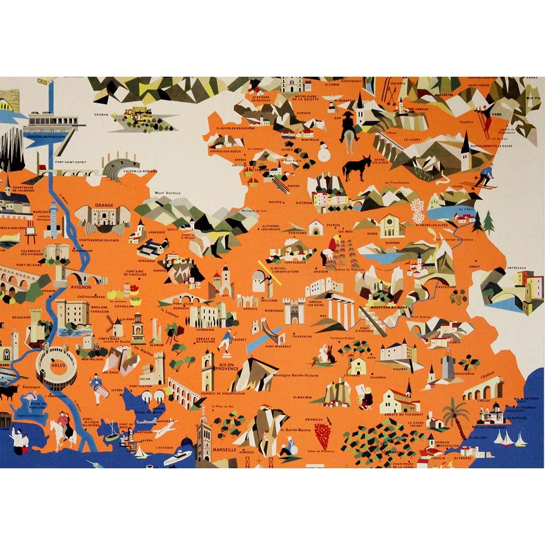 1958 map poster dedicated to La Provence France’s most cherished regions For Sale 1