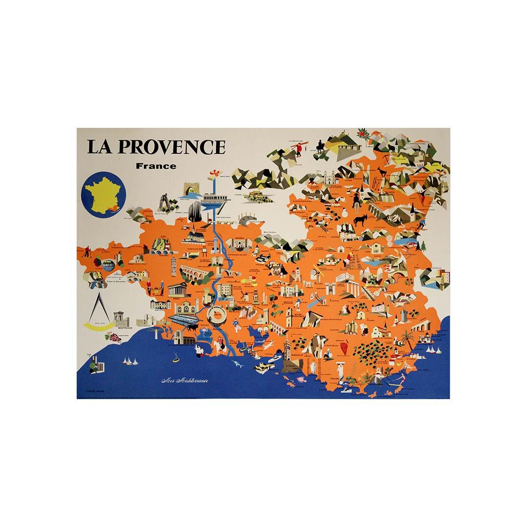 1958 map poster dedicated to La Provence France’s most cherished regions For Sale 2