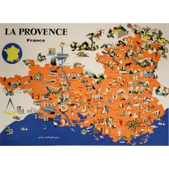 Vintage 1958 map poster dedicated to La Provence France’s most cherished regions