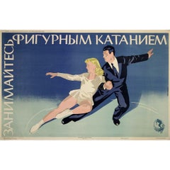 1958 Original Soviet Figure Skating Poster USSR “Take Up Figure Skating”