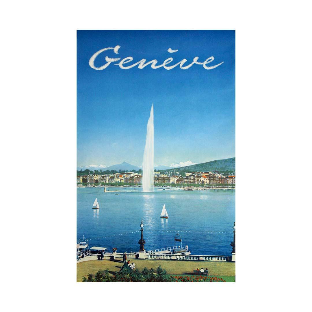 1958 Original Reiseplakat Genf - Schweiz - Lac Léman – Print von Unknown
