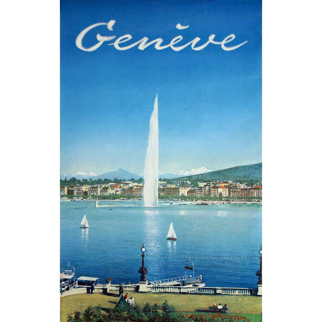 Unknown Print – 1958 Original Reiseplakat Genf - Schweiz - Lac Léman