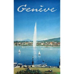 Poster di viaggio originale del 1958 Genève - Svizzera - Lac Léman