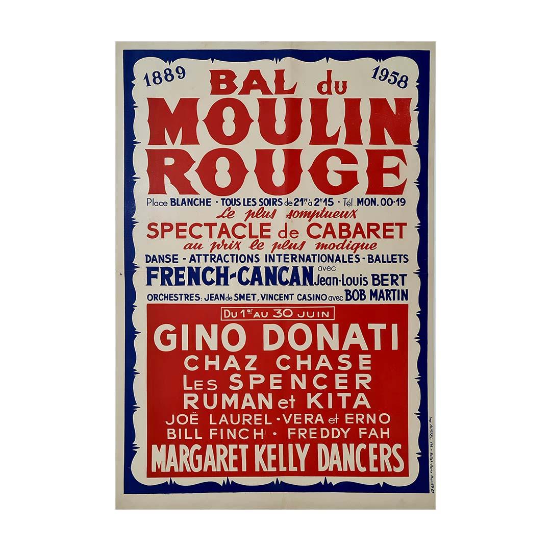 1958 original vintage poster for the Bal du Moulin Rouge For Sale 2