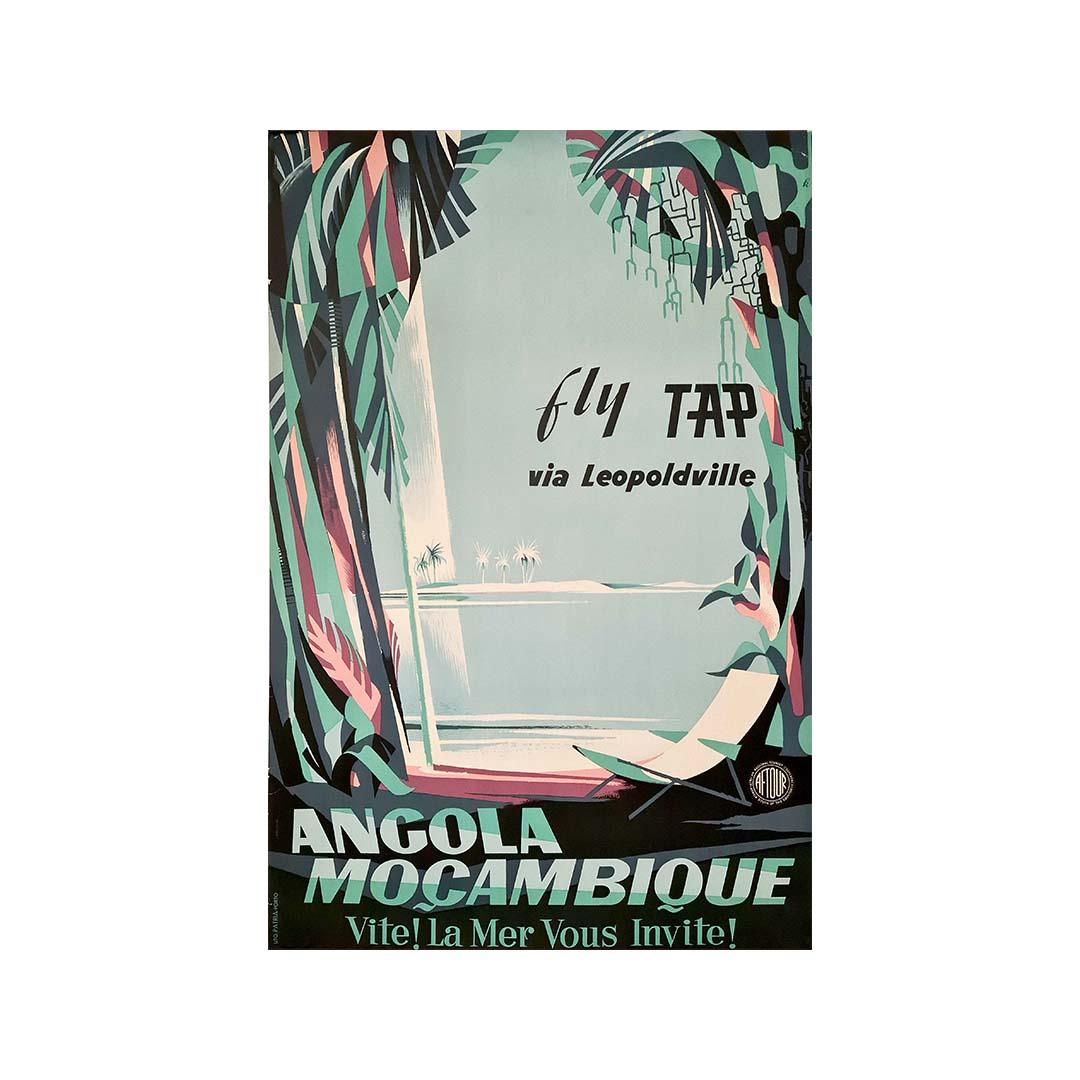 1958 Poster for the Portuguese Airline TAP and its trips to Angola & Mozambique - Print by Unknown