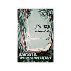 Vintage 1958 Poster for the Portuguese Airline TAP and its trips to Angola & Mozambique