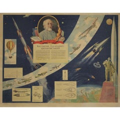 1959 Original soviet poster tribute to Konstantin Tsiolkovsky - Space Race