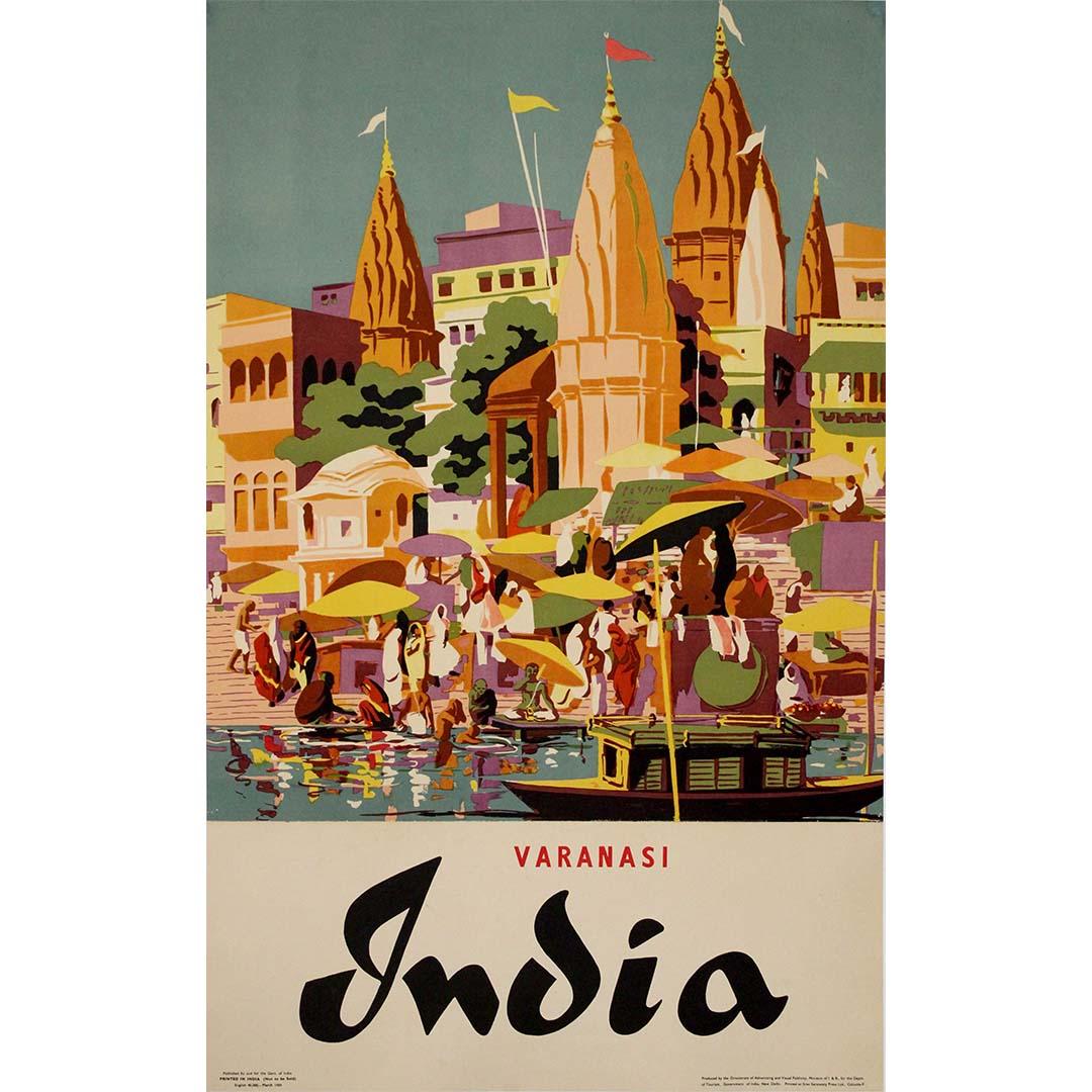 1959 travel poster celebrating Varanasi - Hinduism’s holiest cities