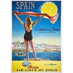 1960 Original Airline poster for : Spain Coast Of The Sun Malaga - Iberia