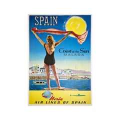 Vintage 1960 Original Airline poster for : Spain Coast Of The Sun Malaga - Iberia