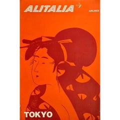 1960 Original poster for the company Alitalia Airlines flight to Tokyo