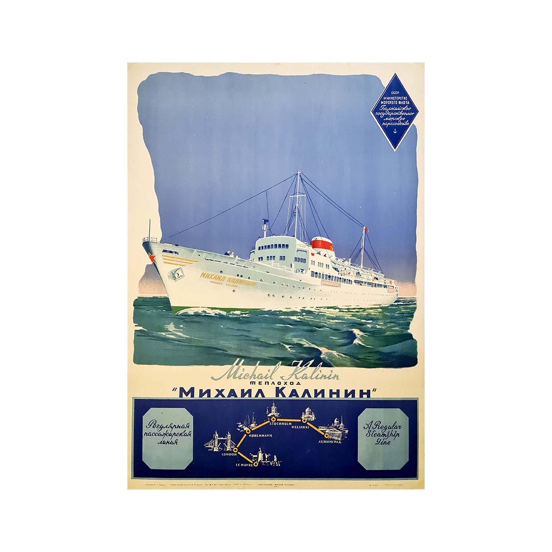 1960 Original Poster - Mikhail Kalinin Ocean liner - CCCP - USSR - Print by Unknown