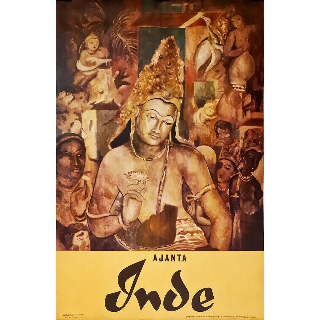 1961 Original Tourismusplakat für Ajanta-Region in Indien – Bodhisattva Padmapani – Print von Unknown